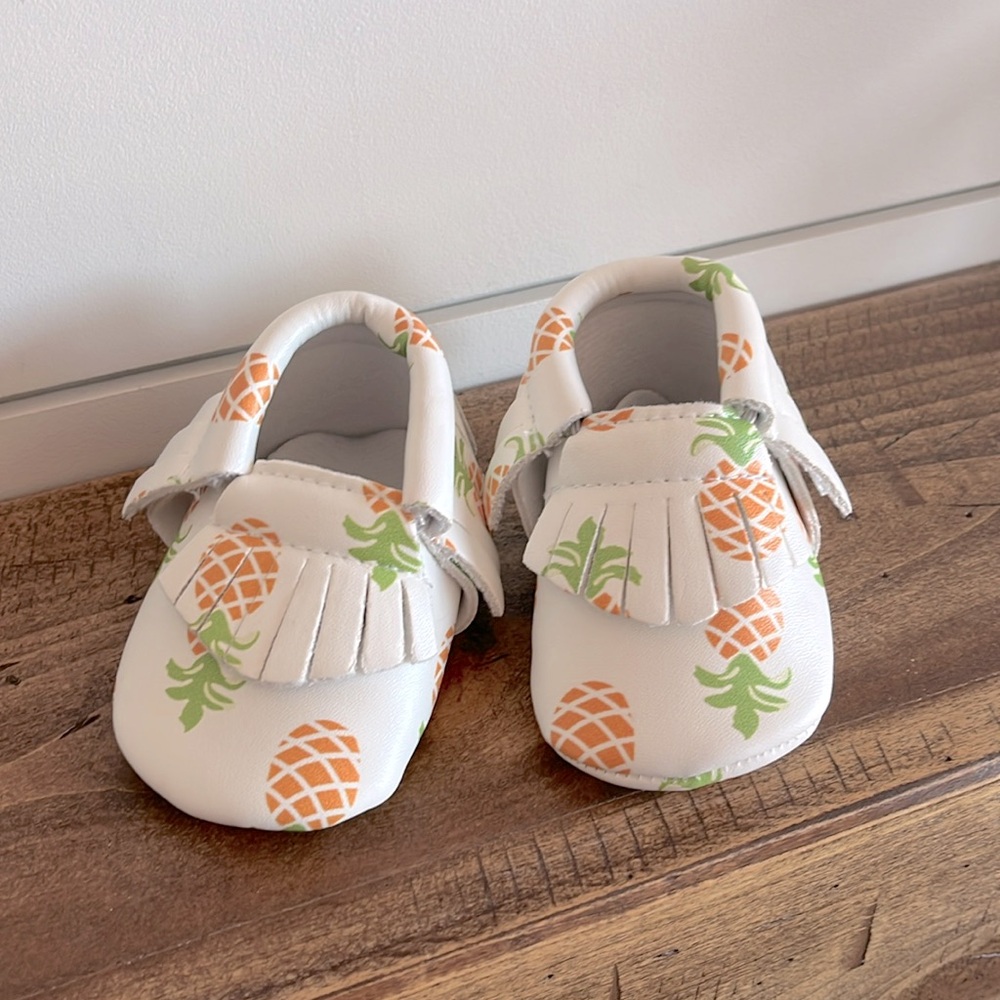 Cream Baby Walker Shoes with Pineapple Print